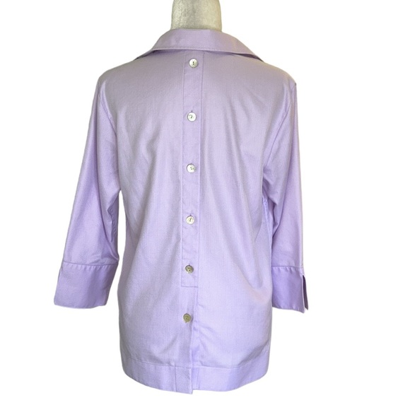 LN Hinson Wu Aileen 3/4 Sleeve Lilac Herringbone Button Back Popover Top - 4 - Picture 8 of 16